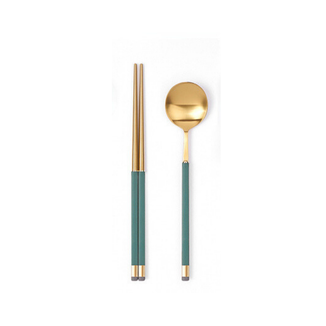 Kara Gold Dinner Spoon & Chopstick Set