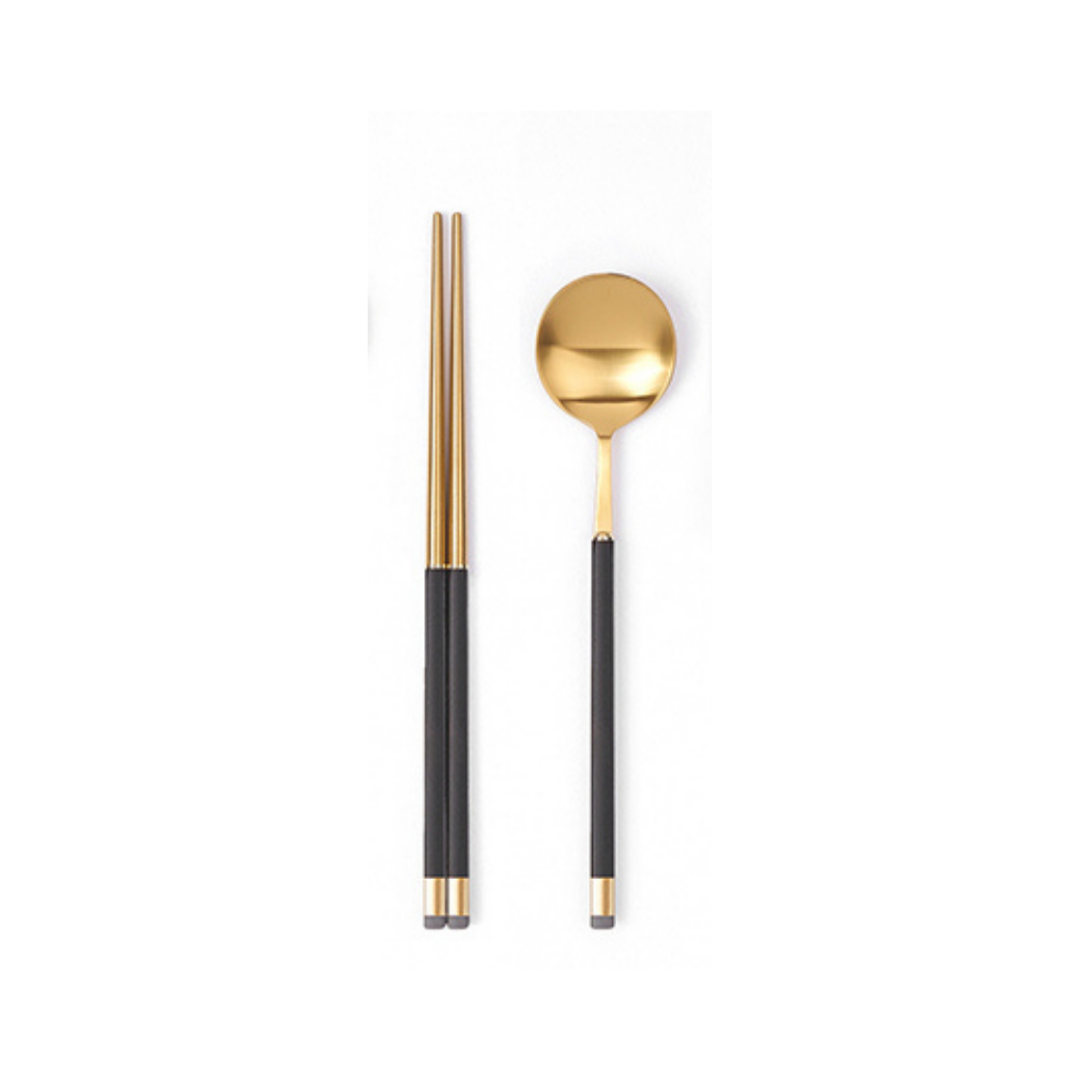 Kara Gold Dinner Spoon & Chopstick Set
