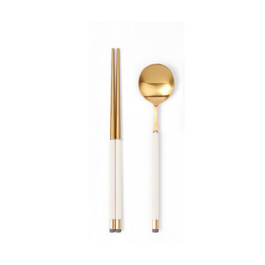 Kara Gold Dinner Spoon & Chopstick Set